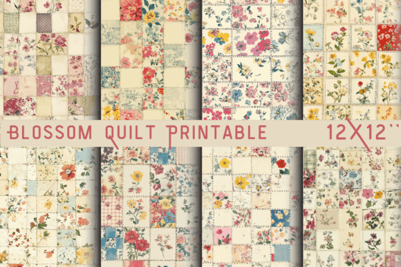 Blossom Quilt Printable Sheet: Vintage Fabric Charm for Digital Projects