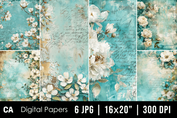Charming Vintage Turquoise Floral Journal Pages for Projects