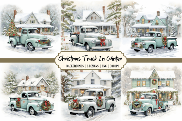 Christmas Truck in Winter Background: A Festive Design Asset