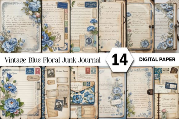 Crafting Timeless Narratives with the Vintage Blue Floral Junk Journal Kit