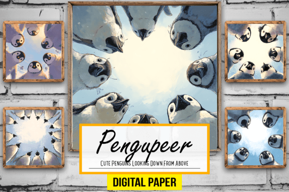 Curious Companions: Cute Penguins Looking Down from Above