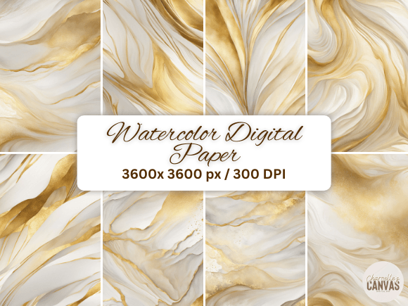 Elevate Your Brand with White and Gold Watercolor Digital Papers