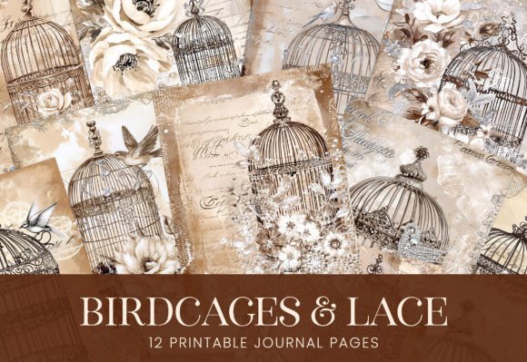 Grunge Crystal Lace Antique Birdcages: A Digital Design Asset