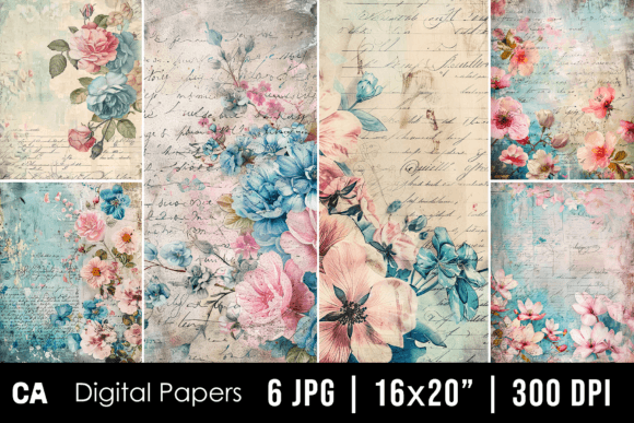 Timeless Elegance: Vintage Pink Blue Floral Journal Papers