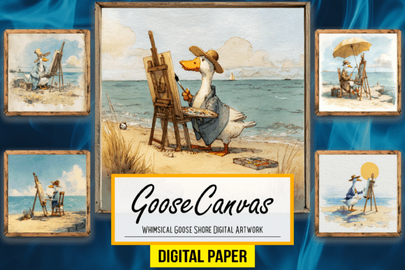 Whimsical Goose Shore Digital Artwork